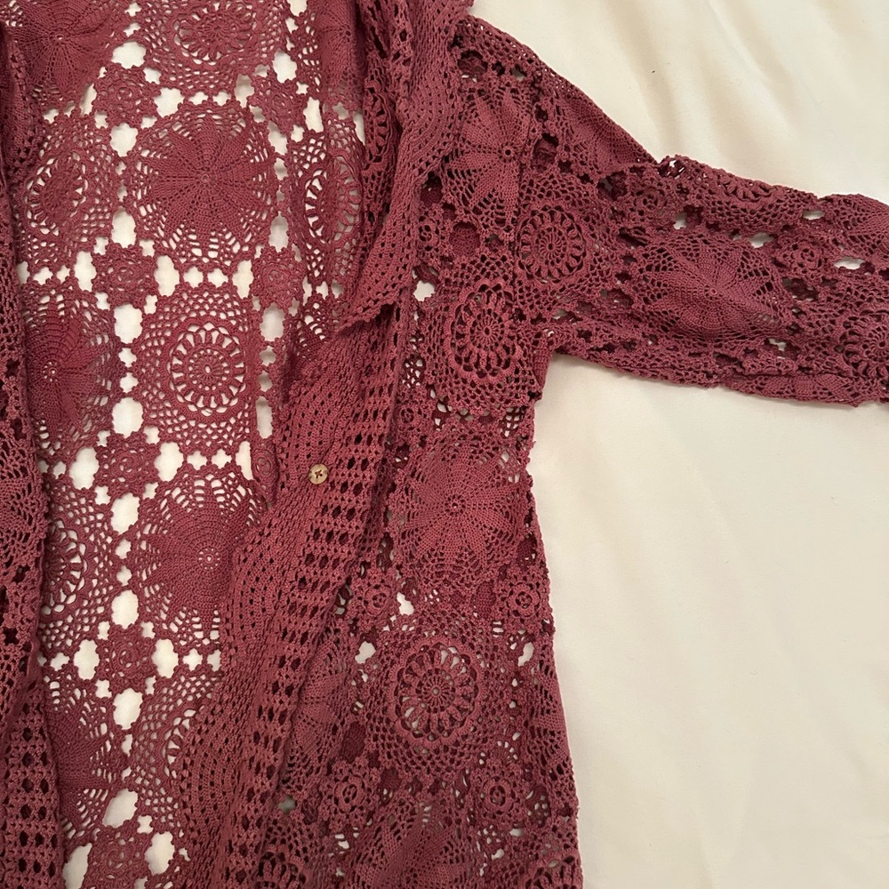 Free People Red and White Cropped Ruffled Blouse